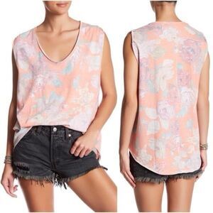 WE THE FREE BY FREE PEOPLE Women’s Orange Floral Sleeveless Gardenia Tank Top Sm
